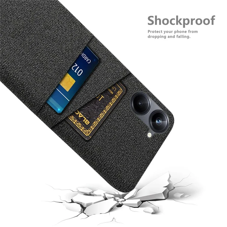Pour Realme 10 Pro 5G Cloth Texture Hard PC Cover Protective Phone Case with Dual Card Slots - Noir