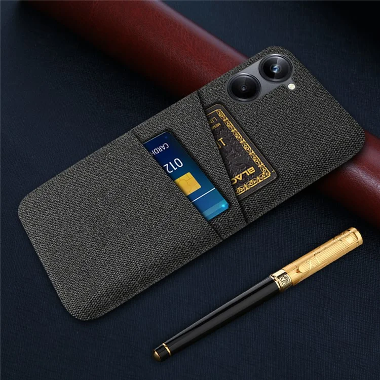 Pour Realme 10 Pro 5G Cloth Texture Hard PC Cover Protective Phone Case with Dual Card Slots - Noir