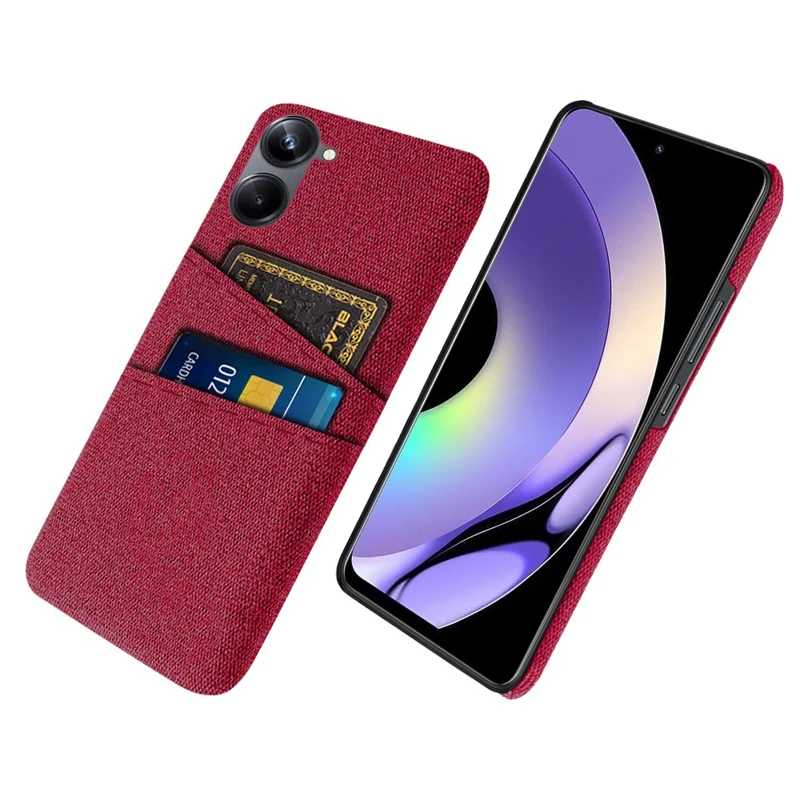 For Realme 10 Pro 5G Cloth Texture Hard PC Cover Protective Phone Case with Dual Card Slots - Red