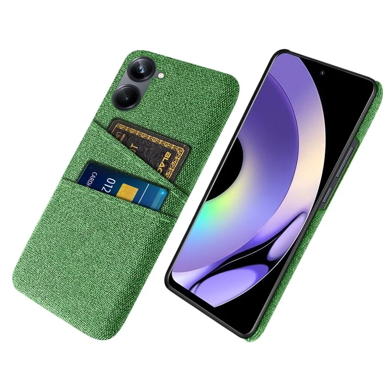 For Realme 10 Pro 5G Cloth Texture Hard PC Cover Protective Phone Case with Dual Card Slots - Green