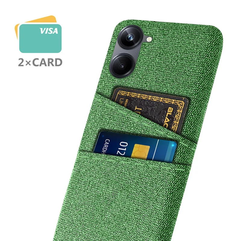 For Realme 10 Pro 5G Cloth Texture Hard PC Cover Protective Phone Case with Dual Card Slots - Green