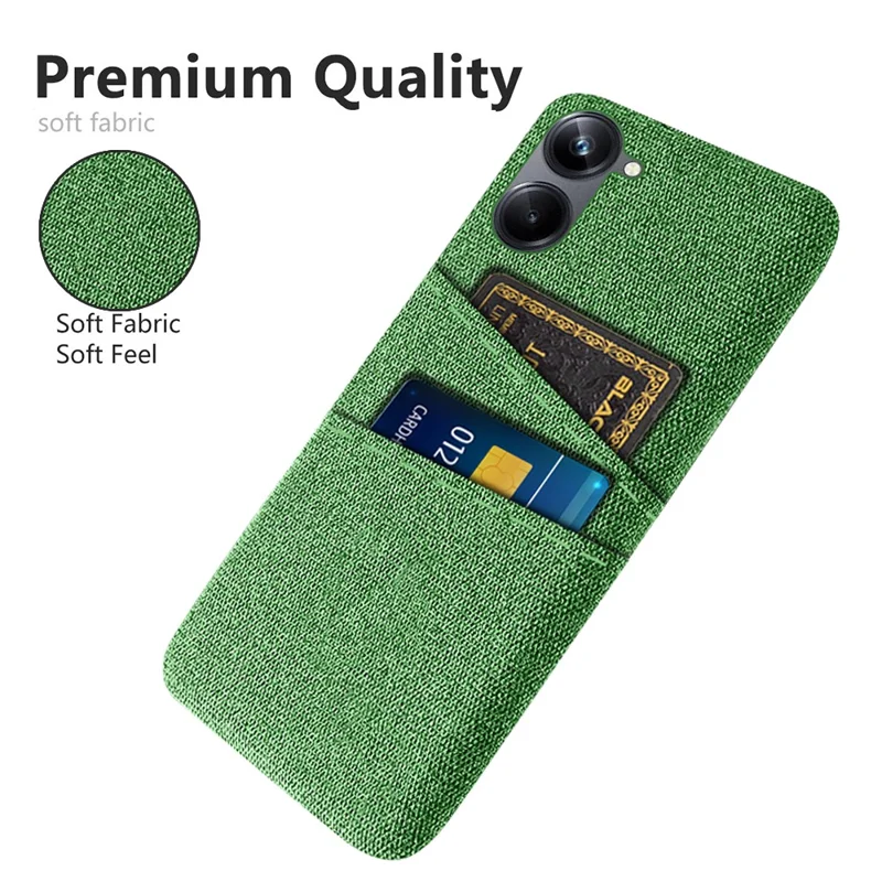 For Realme 10 Pro 5G Cloth Texture Hard PC Cover Protective Phone Case with Dual Card Slots - Green