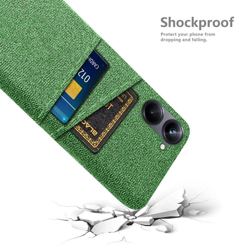 For Realme 10 Pro 5G Cloth Texture Hard PC Cover Protective Phone Case with Dual Card Slots - Green