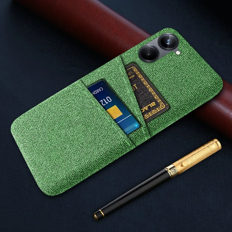 For Realme 10 Pro 5G Cloth Texture Hard PC Cover Protective Phone Case with Dual Card Slots - Green