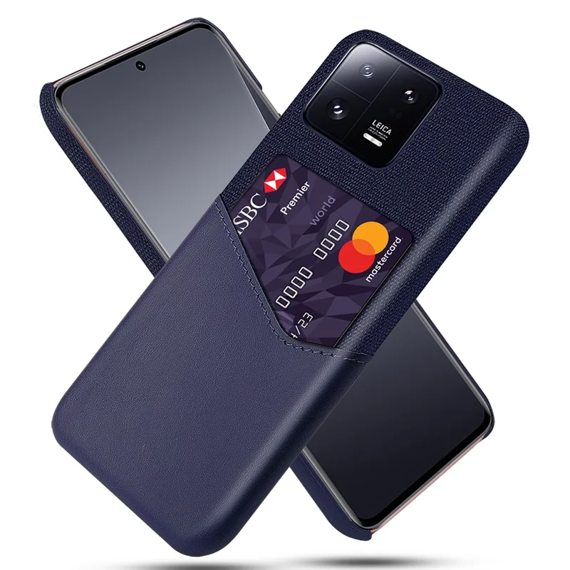 For Xiaomi 13 Pro 5G Cloth Texture PU Leather Coated PC Case Anti-scratch Card Holder Phone Cover - Blue