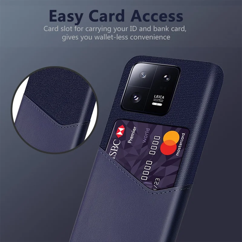 For Xiaomi 13 Pro 5G Cloth Texture PU Leather Coated PC Case Anti-scratch Card Holder Phone Cover - Blue
