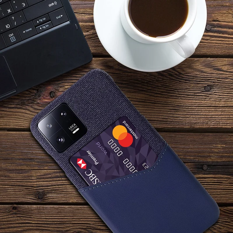 For Xiaomi 13 Pro 5G Cloth Texture PU Leather Coated PC Case Anti-scratch Card Holder Phone Cover - Blue