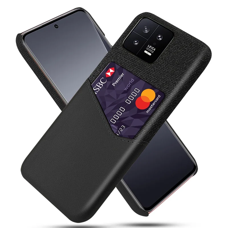 Kartenhalter-Handyhülle für Xiaomi 13 5G, Stoffstruktur PU-Leder beschichtet Hartkunststoff-Schutzhülle - Schwarz