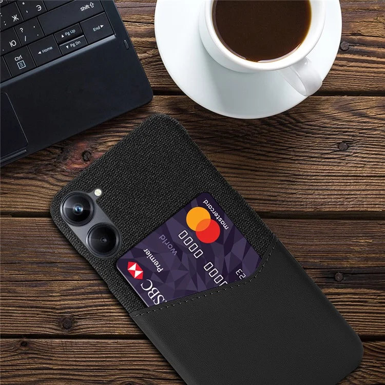 Para Realme 10 Pro 5G Cloth Texture PU Leather Coated Hard PC Case Card Holder Anti-drop Phone Cover - Preto