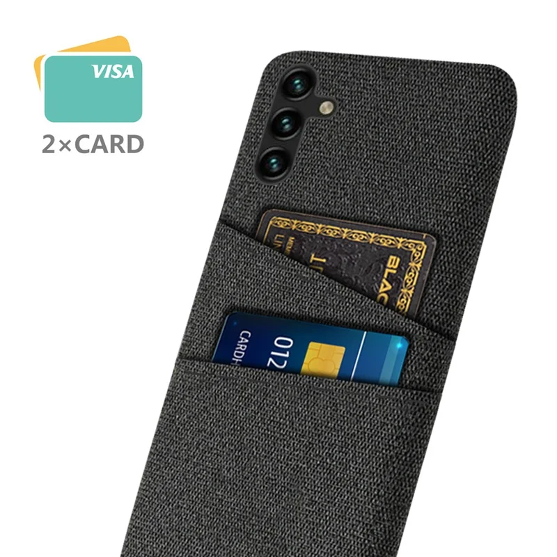 For Samsung Galaxy A14 5G / A14 4G Cloth Texture Protective Phone Case Dual Card Slots Hard PC Cover - Black