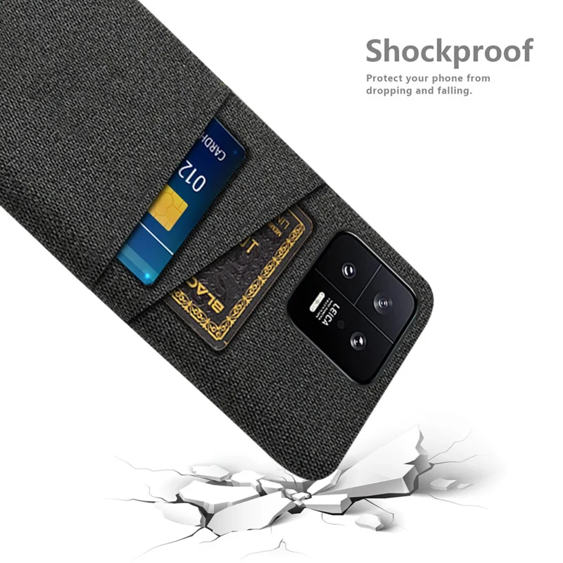 For Xiaomi 13 5G Cloth Texture Dual Card Slots PC Case Anti-scratch Phone Protective Cover - Black