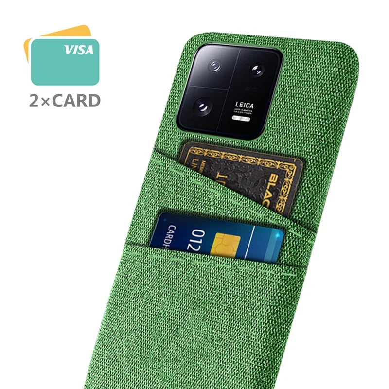 For Xiaomi 13 Pro 5G Cloth Texture Dual Card Slots Phone Case Drop-proof Back Cover - Green