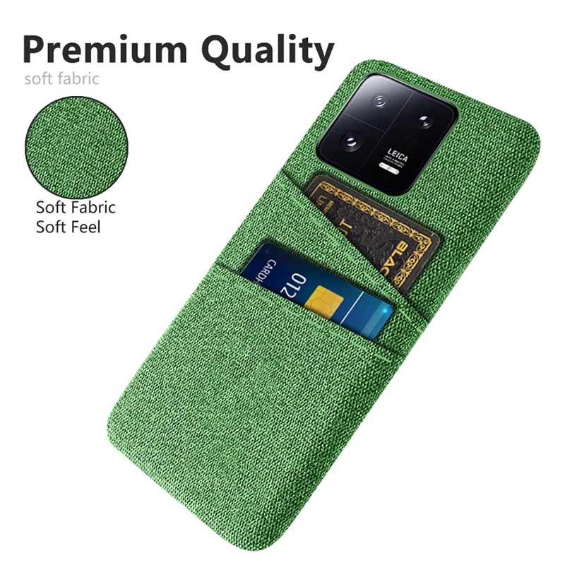For Xiaomi 13 Pro 5G Cloth Texture Dual Card Slots Phone Case Drop-proof Back Cover - Green