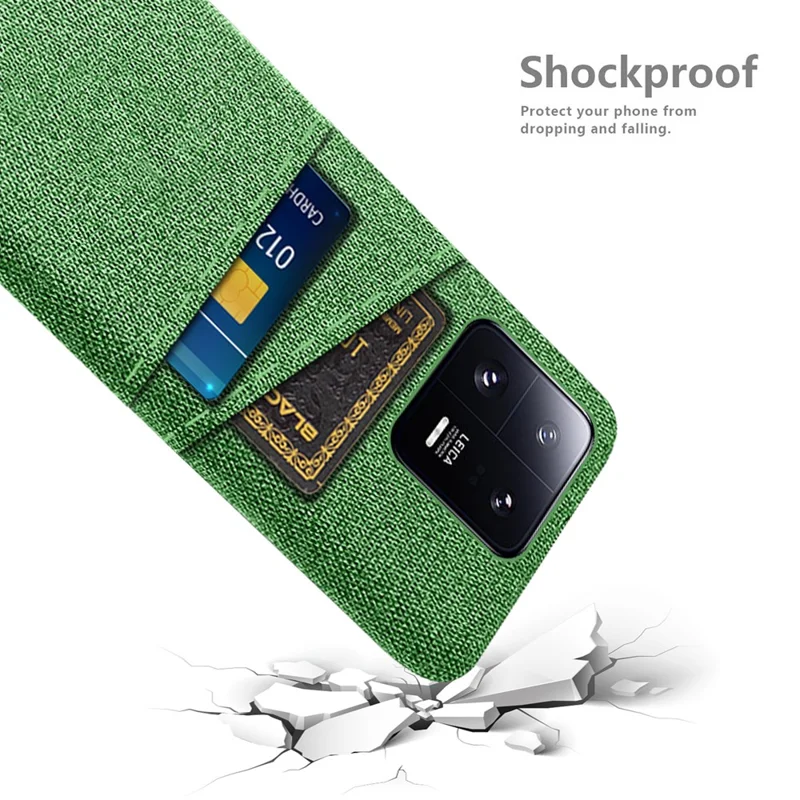 For Xiaomi 13 Pro 5G Cloth Texture Dual Card Slots Phone Case Drop-proof Back Cover - Green