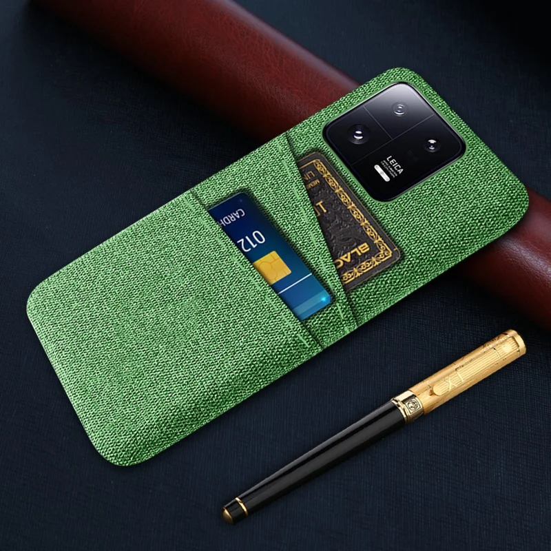 For Xiaomi 13 Pro 5G Cloth Texture Dual Card Slots Phone Case Drop-proof Back Cover - Green