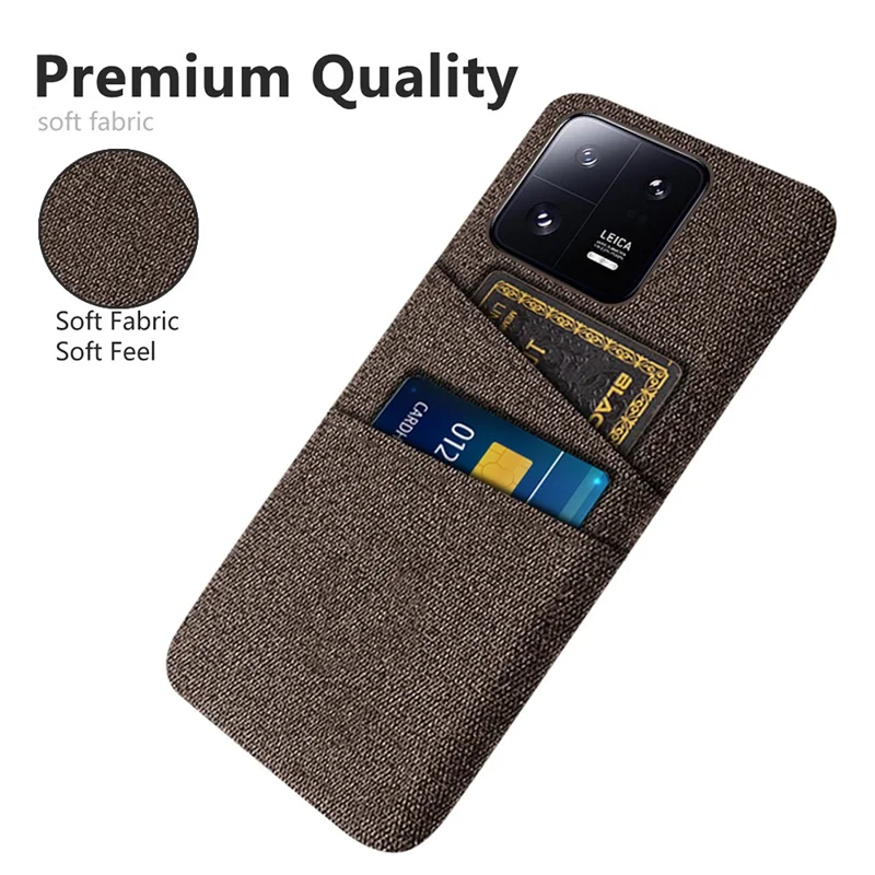 For Xiaomi 13 Pro 5G Cloth Texture Dual Card Slots Phone Case Drop-proof Back Cover - Brown