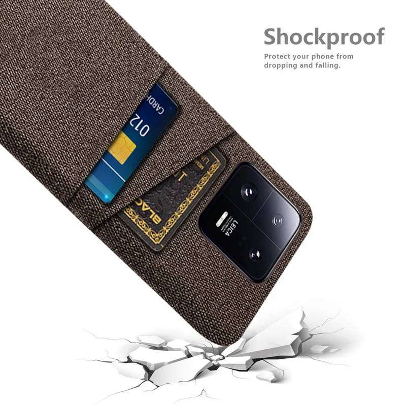For Xiaomi 13 Pro 5G Cloth Texture Dual Card Slots Phone Case Drop-proof Back Cover - Brown
