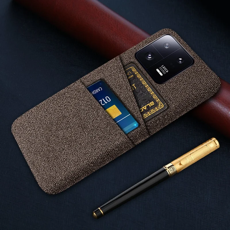 For Xiaomi 13 Pro 5G Cloth Texture Dual Card Slots Phone Case Drop-proof Back Cover - Brown