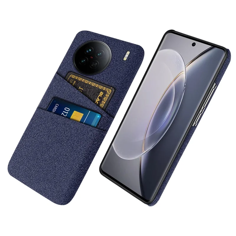 Para vivo X90 5G Anti-scratch Cloth Texture Phone Case Protective PC Cover with Dual Card Slots - Blue