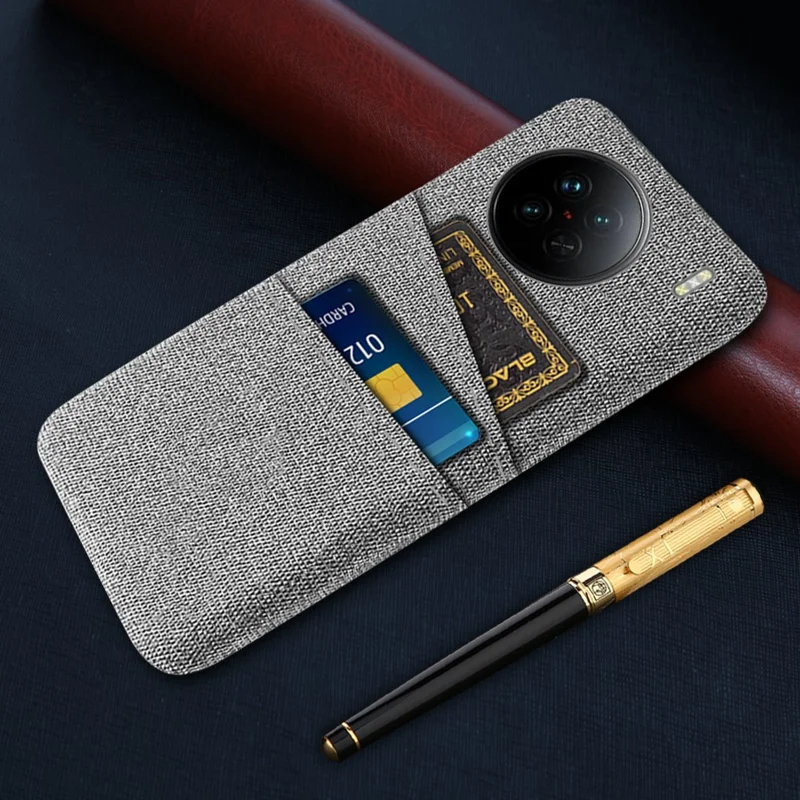 Per vivo X90 5G Anti-graffio Tessuto Tela Custodia Protettiva PC Cover con Doppio Alloggio per Schede - Grigio Chiaro