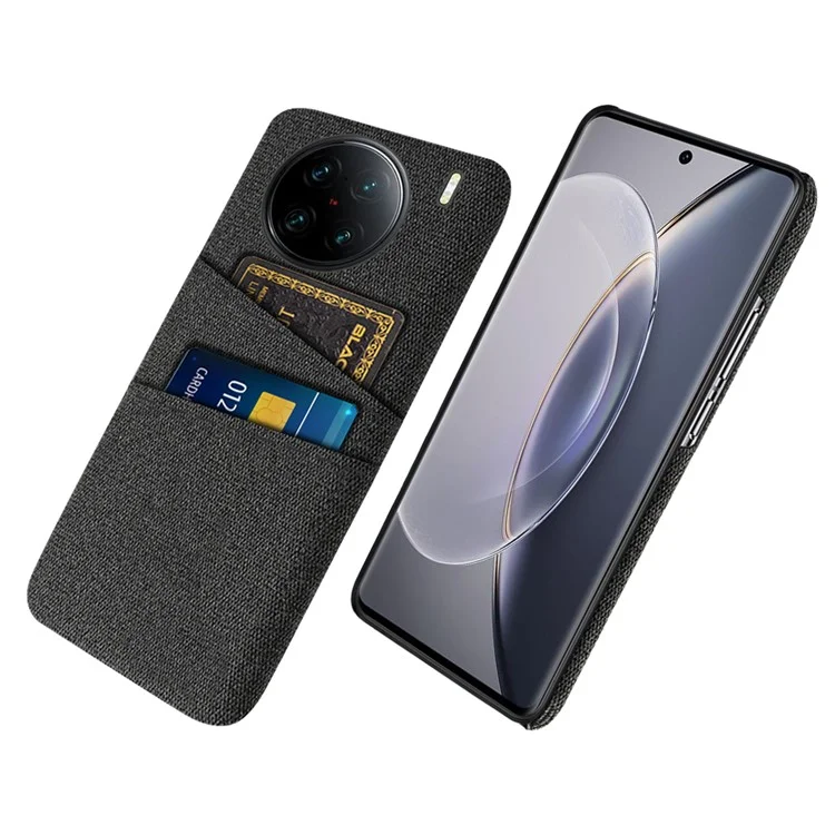 Per vivo X90 Pro+ 5G Anti-drop Cloth Texture Phone Case Hard PC Cover with Dual Card Slots - Nero