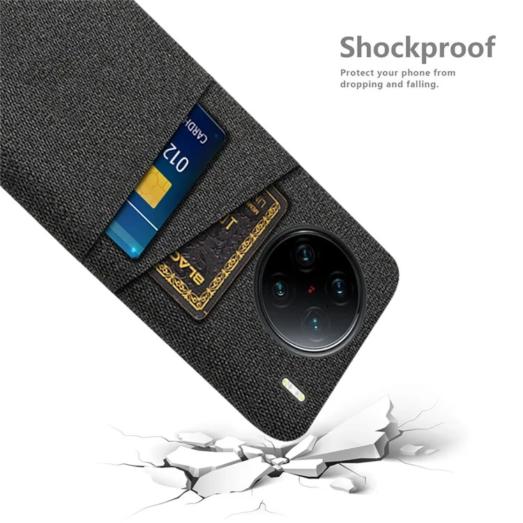 Per vivo X90 Pro+ 5G Anti-drop Cloth Texture Phone Case Hard PC Cover with Dual Card Slots - Nero
