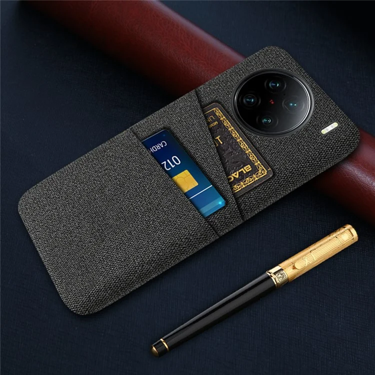 Per vivo X90 Pro+ 5G Anti-drop Cloth Texture Phone Case Hard PC Cover with Dual Card Slots - Nero
