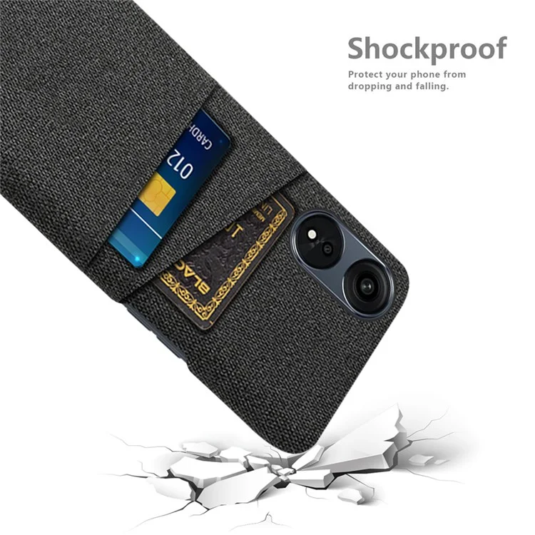 Для Oppo A1 Pro 5G / Reno8 T 5G Мягкая текстильная защитная крышка, твердый пластиковый прокладочный ударопрочный чехол с двумя слотами для карт - черный