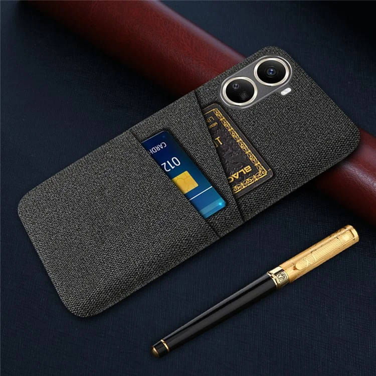 For Huawei nova 10 SE 4G Cloth Texture Dual Card Slots Protective Case Shockproof Cell Phone Cover - Black
