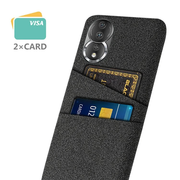 Funda de teléfono con textura de tela para Honor 80 5G, con ranuras para dos tarjetas, protección antiarañazos de PC - Negro