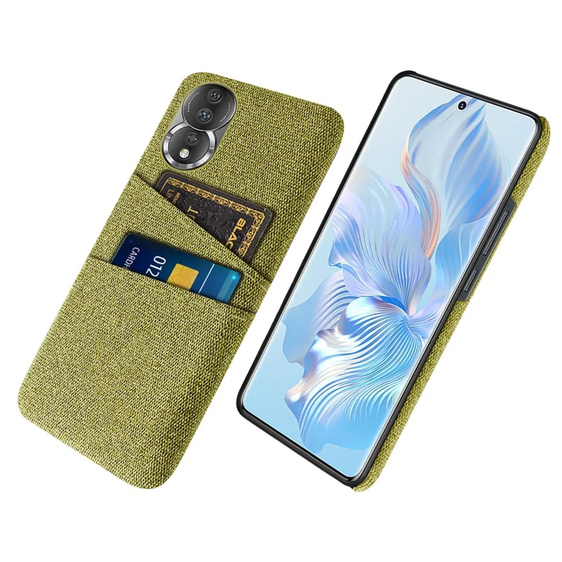 Cloth Texture Phone Case for Honor 80 5G, Dual Card Slots Anti-scratch PC Protective Cover - Yellow