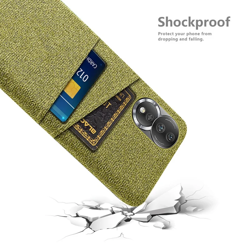 Cloth Texture Phone Case for Honor 80 5G, Dual Card Slots Anti-scratch PC Protective Cover - Yellow