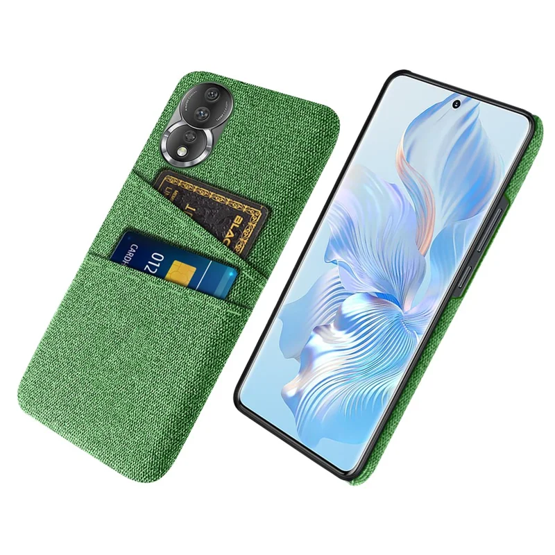 Cloth Texture Phone Case for Honor 80 5G, Dual Card Slots Anti-scratch PC Protective Cover - Green