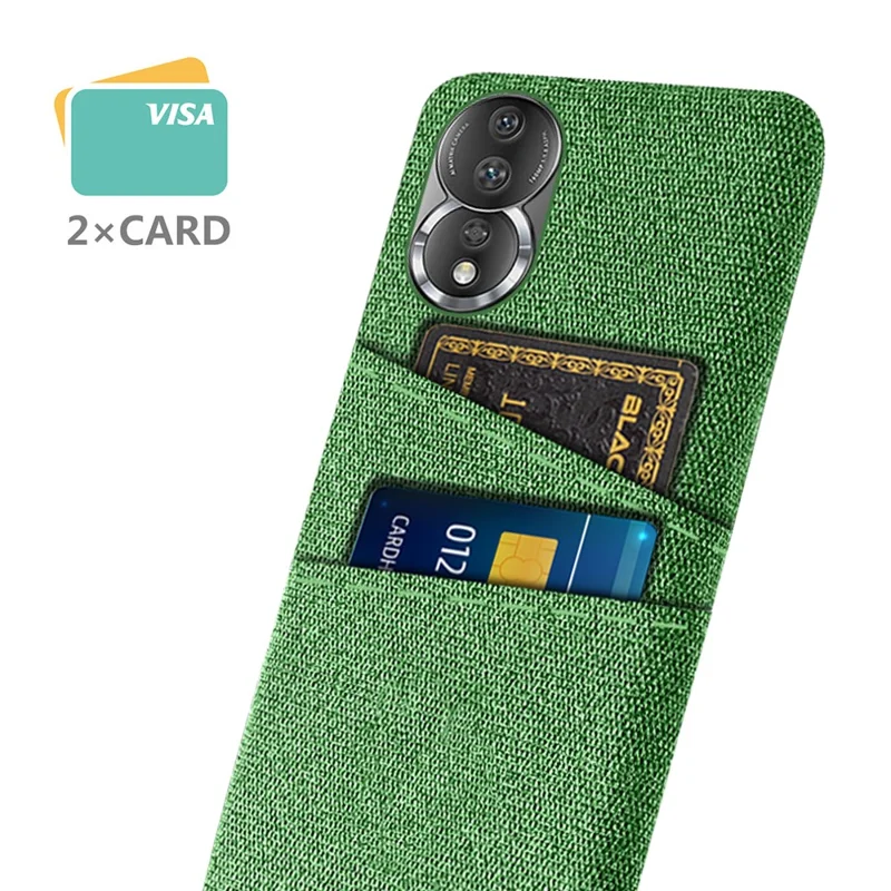 Cloth Texture Phone Case for Honor 80 5G, Dual Card Slots Anti-scratch PC Protective Cover - Green
