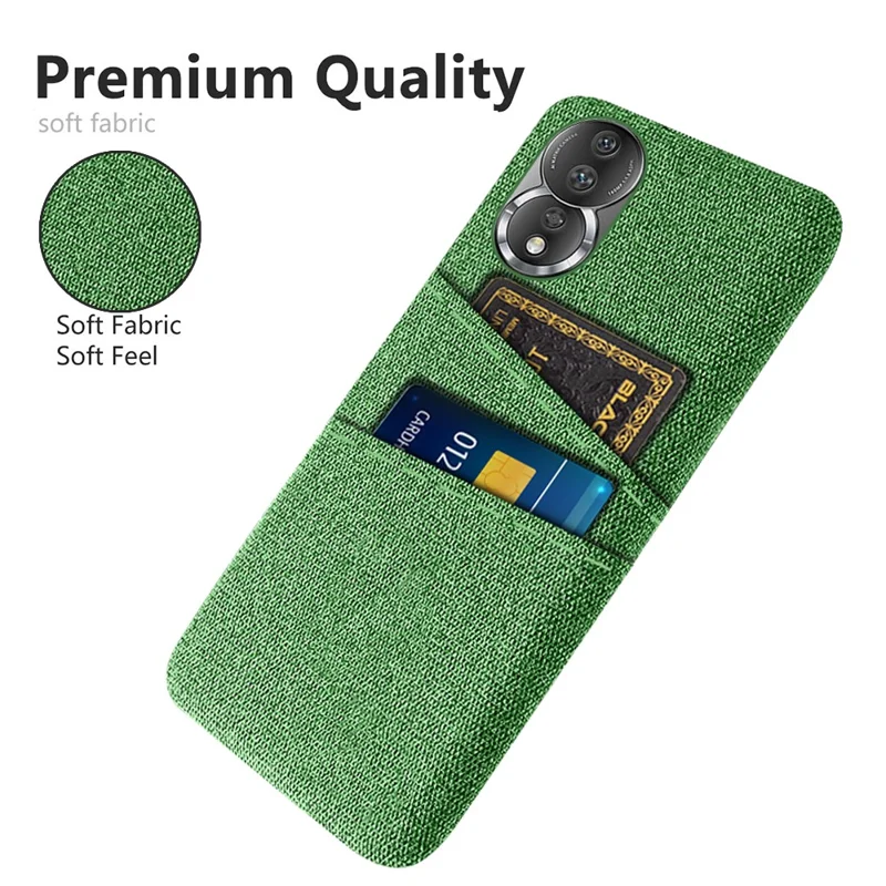 Cloth Texture Phone Case for Honor 80 5G, Dual Card Slots Anti-scratch PC Protective Cover - Green