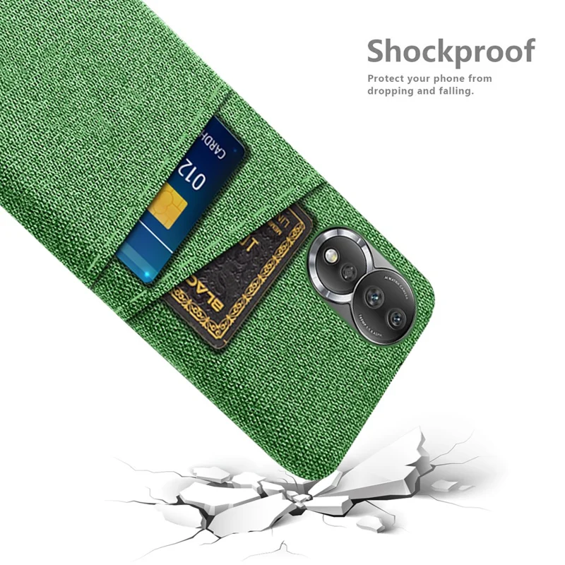 Cloth Texture Phone Case for Honor 80 5G, Dual Card Slots Anti-scratch PC Protective Cover - Green