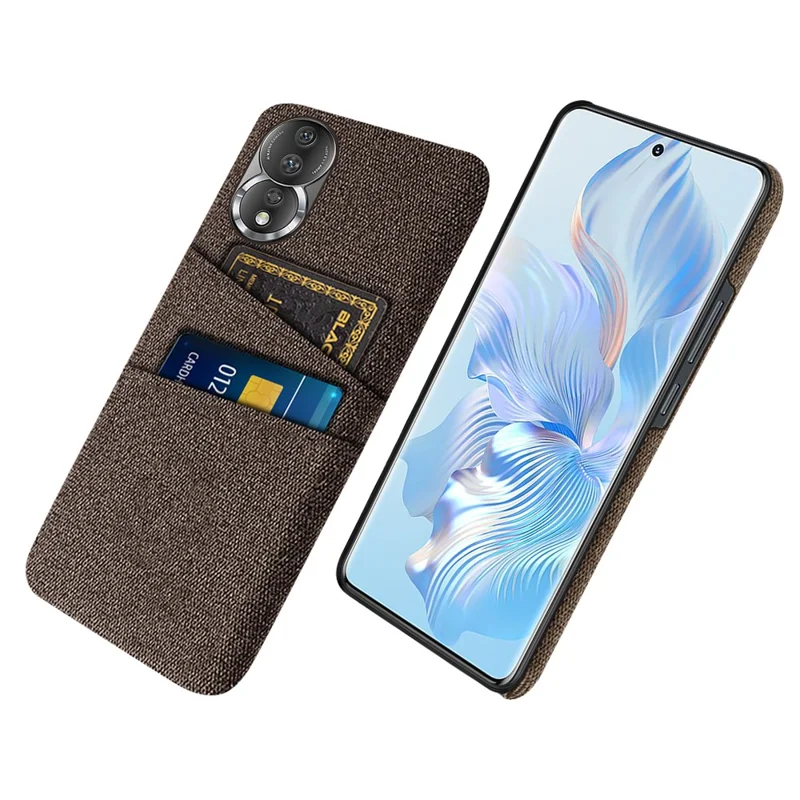 Cloth Texture Phone Case for Honor 80 5G, Dual Card Slots Anti-scratch PC Protective Cover - Brown