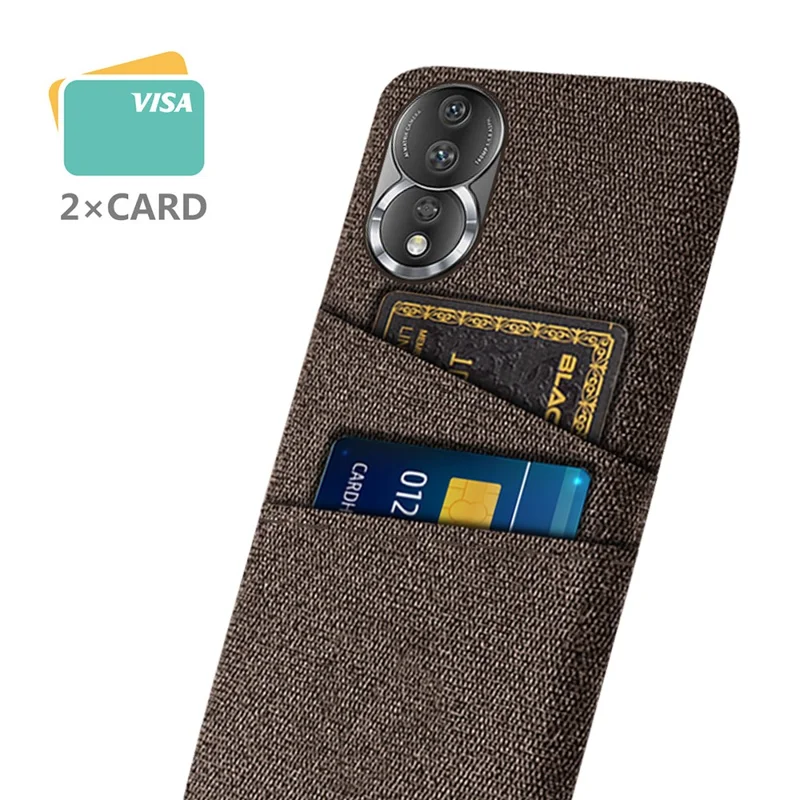 Cloth Texture Phone Case for Honor 80 5G, Dual Card Slots Anti-scratch PC Protective Cover - Brown