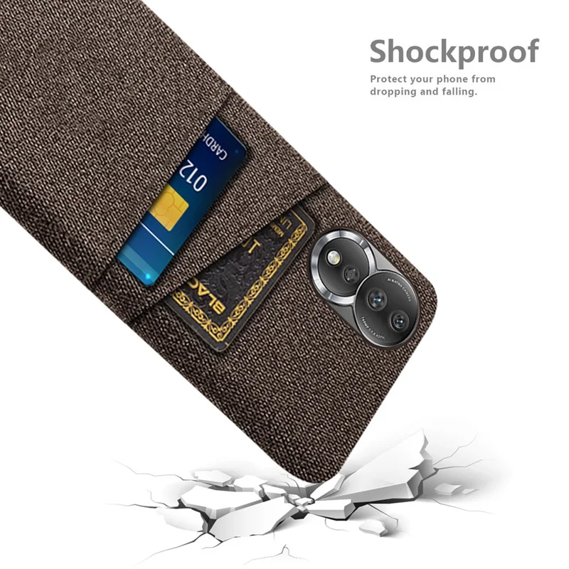 Cloth Texture Phone Case for Honor 80 5G, Dual Card Slots Anti-scratch PC Protective Cover - Brown
