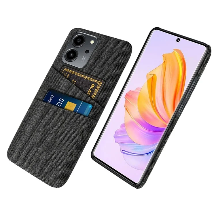 Funda de teléfono con textura de tela, para Honor 80 SE 5G, con dos ranuras para tarjetas y cubierta trasera de PC duro bien protegida - Negro
