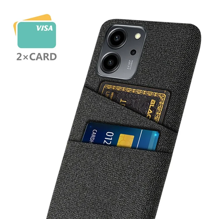 Funda de teléfono con textura de tela, para Honor 80 SE 5G, con dos ranuras para tarjetas y cubierta trasera de PC duro bien protegida - Negro