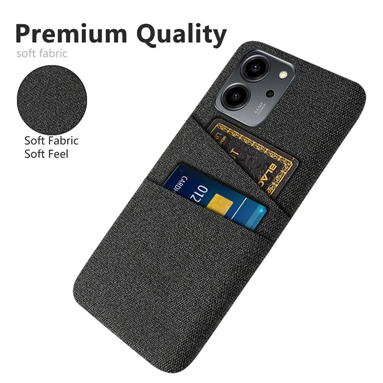 Funda de teléfono con textura de tela, para Honor 80 SE 5G, con dos ranuras para tarjetas y cubierta trasera de PC duro bien protegida - Negro