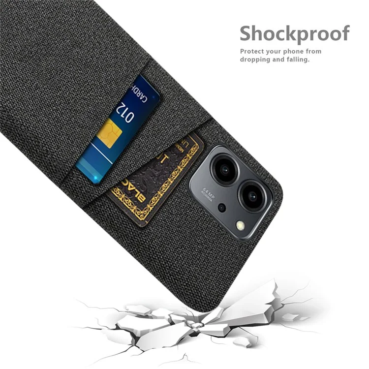 Funda de teléfono con textura de tela, para Honor 80 SE 5G, con dos ranuras para tarjetas y cubierta trasera de PC duro bien protegida - Negro