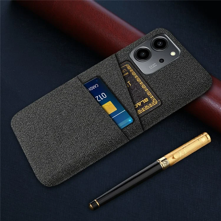 Funda de teléfono con textura de tela, para Honor 80 SE 5G, con dos ranuras para tarjetas y cubierta trasera de PC duro bien protegida - Negro