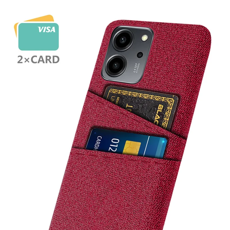 For Honor 80 SE 5G Cloth Texture Phone Case Dual Card Slots Well-protected Hard PC Back Cover - Red