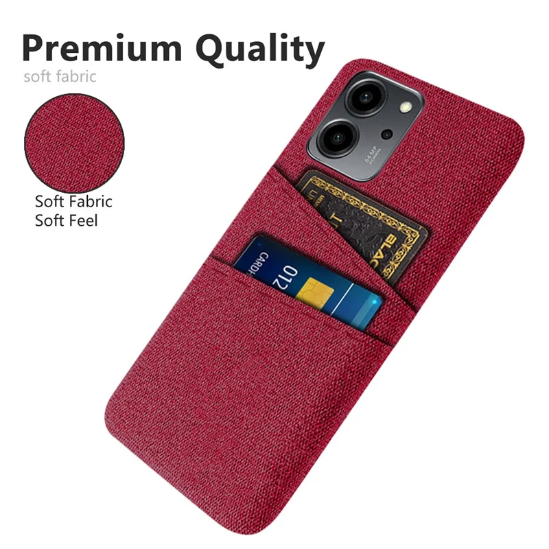 For Honor 80 SE 5G Cloth Texture Phone Case Dual Card Slots Well-protected Hard PC Back Cover - Red