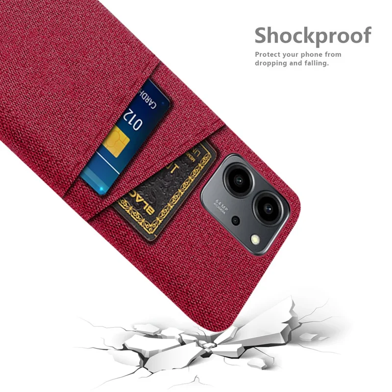 For Honor 80 SE 5G Cloth Texture Phone Case Dual Card Slots Well-protected Hard PC Back Cover - Red