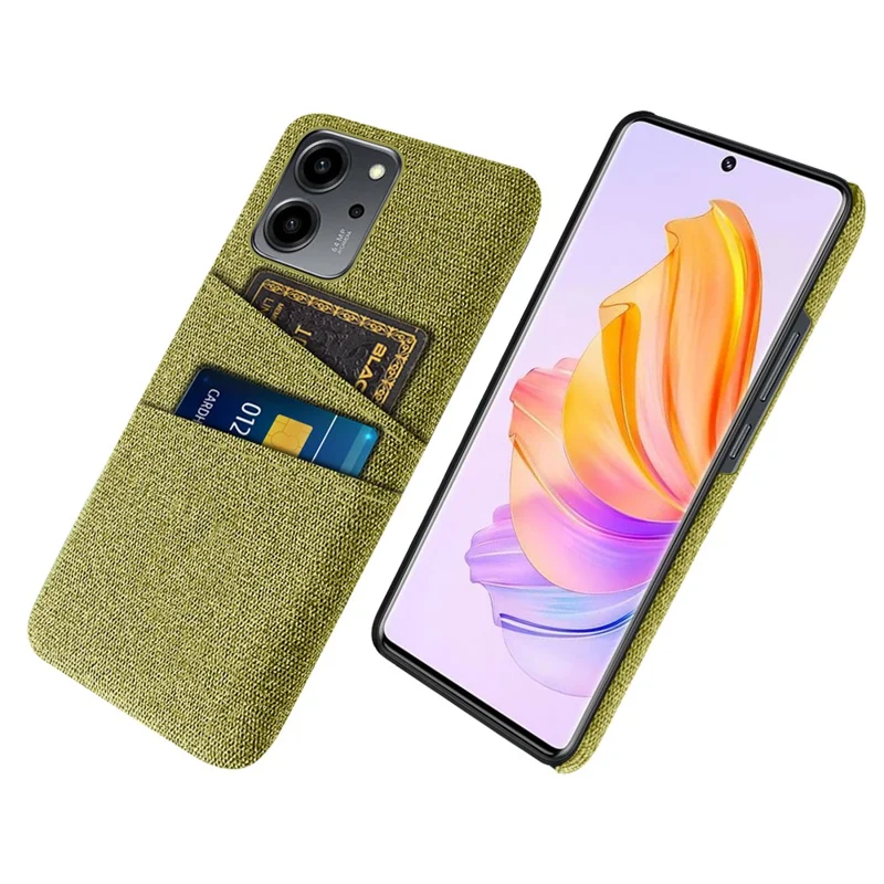 For Honor 80 SE 5G Cloth Texture Phone Case Dual Card Slots Well-protected Hard PC Back Cover - Yellow