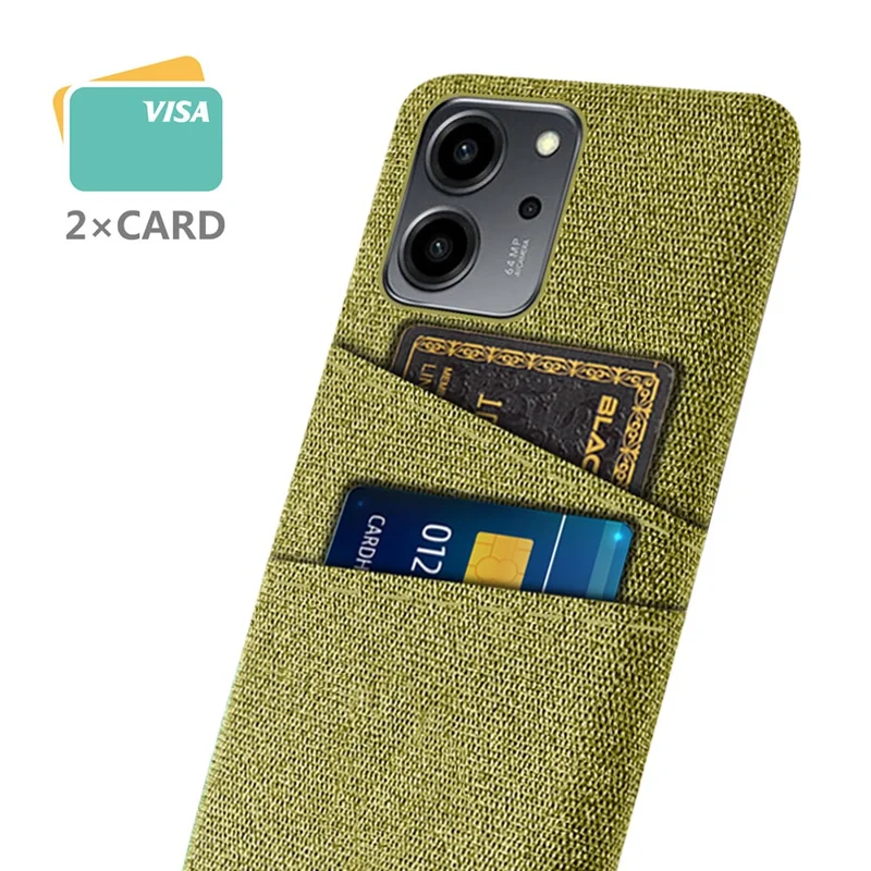 For Honor 80 SE 5G Cloth Texture Phone Case Dual Card Slots Well-protected Hard PC Back Cover - Yellow