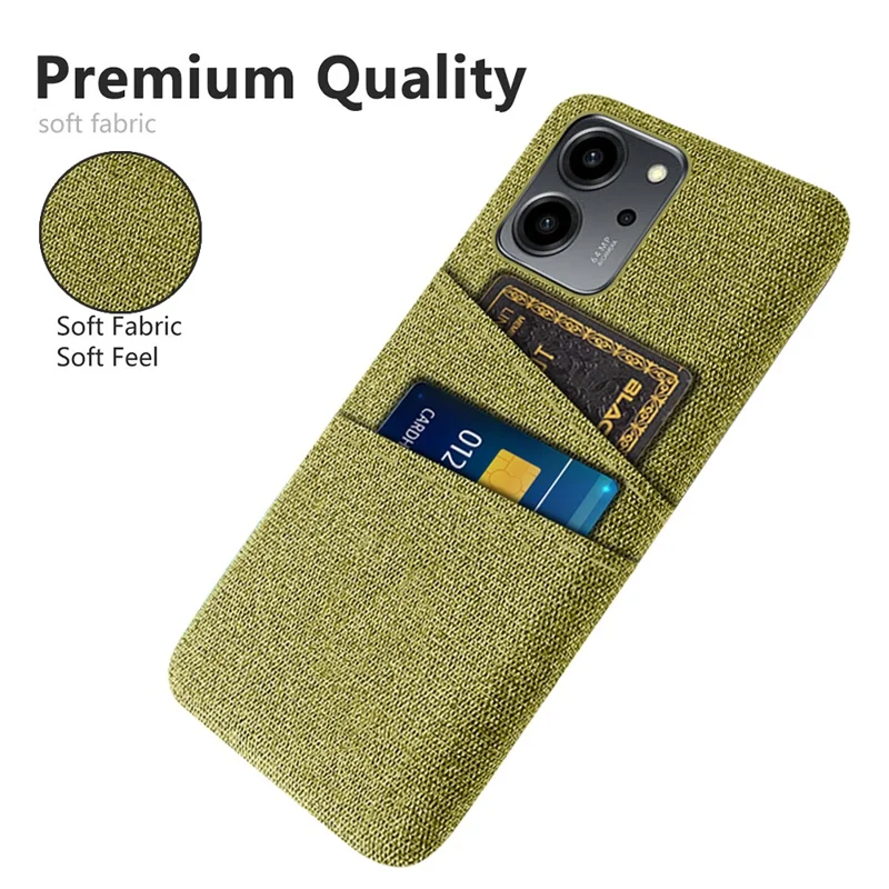 For Honor 80 SE 5G Cloth Texture Phone Case Dual Card Slots Well-protected Hard PC Back Cover - Yellow